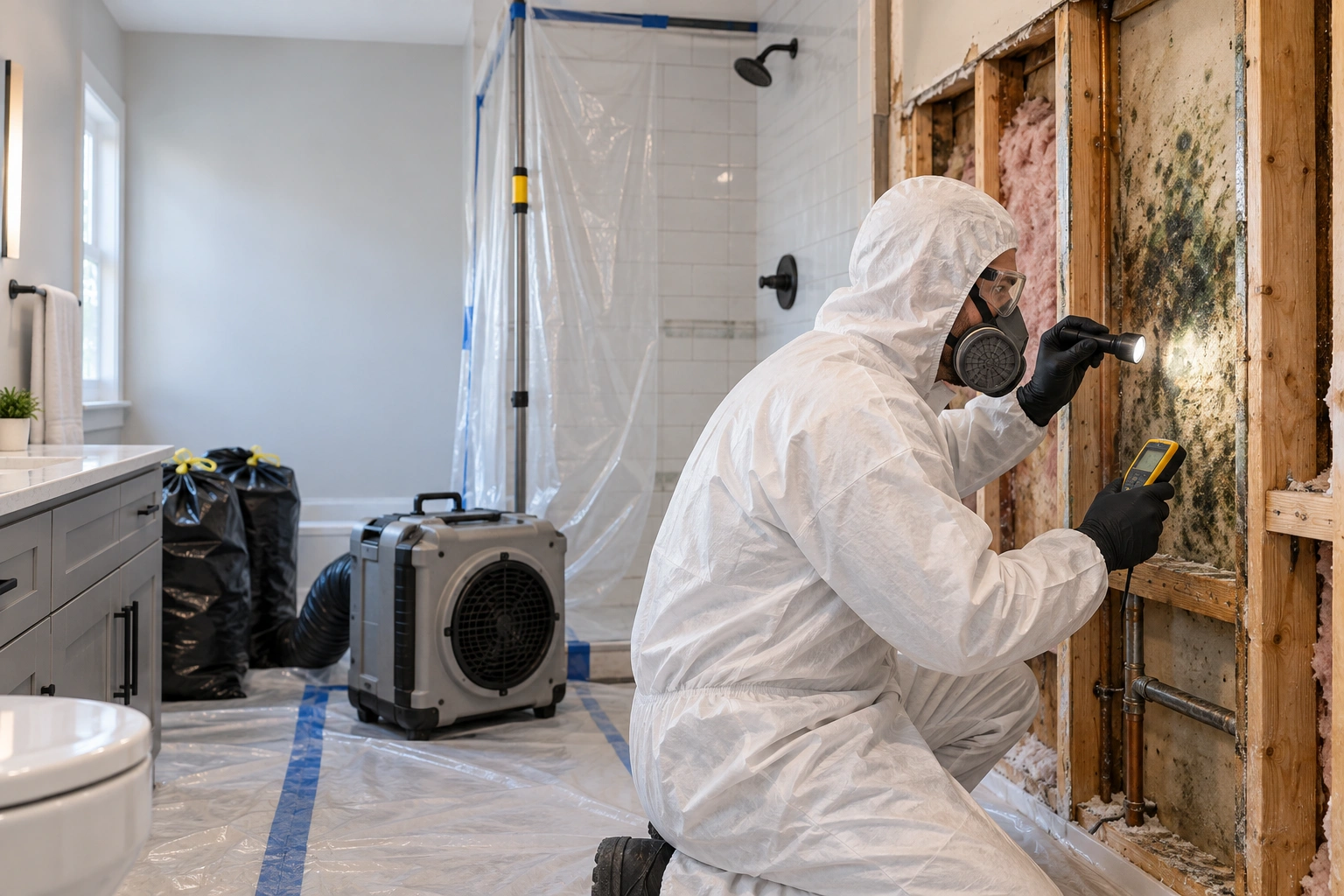 mold behind bathroom wall remodel